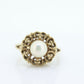 10k Pearl Solitaire ring. 10k Yellow Gold Filigree open scroll Pearl set ring st(86)