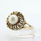 10k Pearl Solitaire ring. 10k Yellow Gold Filigree open scroll Pearl set ring st(86)