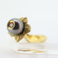 14k Tahitian Pearl ring. GALATEA 14k Gold  Pearl and diamond ring. Large Tahitian pearl flower solitaire ring. st(425)