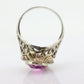 Antique 14k Gold Art Deco Sapphire ring. PINK SAPPHIRE Pearl seed enamel flower filigree ring. st(142)
