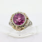 Antique 14k Gold Art Deco Sapphire ring. PINK SAPPHIRE Pearl seed enamel flower filigree ring. st(142)