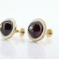 Antique Garnet Diamond Earrings. 10k Gold Victorian Etruscan Garnet Cabochon with Diamond center burst. MOP halo. st(59)