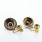 Antique Garnet Pearl seed Earrings. 14k Gold Victorian Etruscan Garnet Dangle Unpierced Screw back st(55)