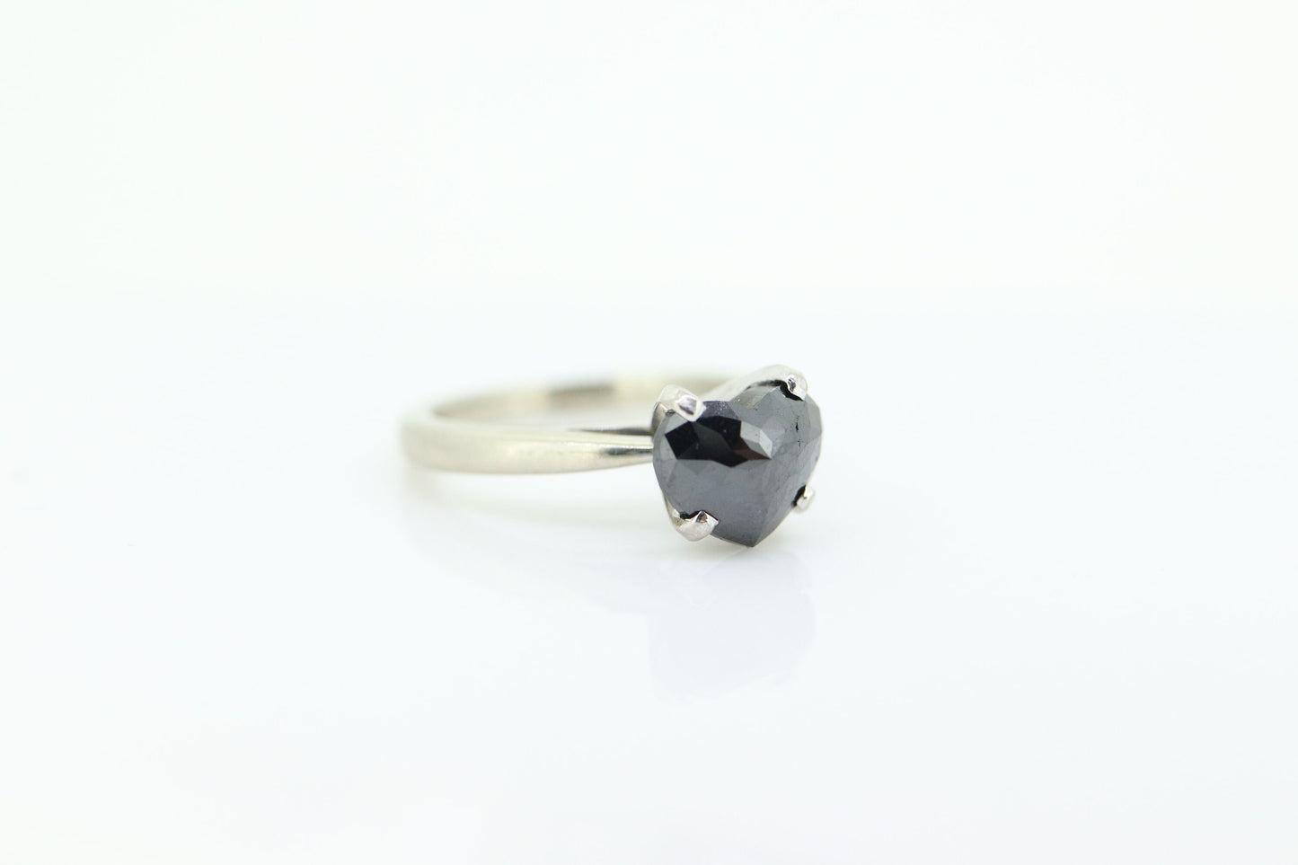 14k Heart Diamond Cut Solitaire ring. 14k white gold Heart Cut BLACK diamond. Black Diamond Engagement ring. st(207)