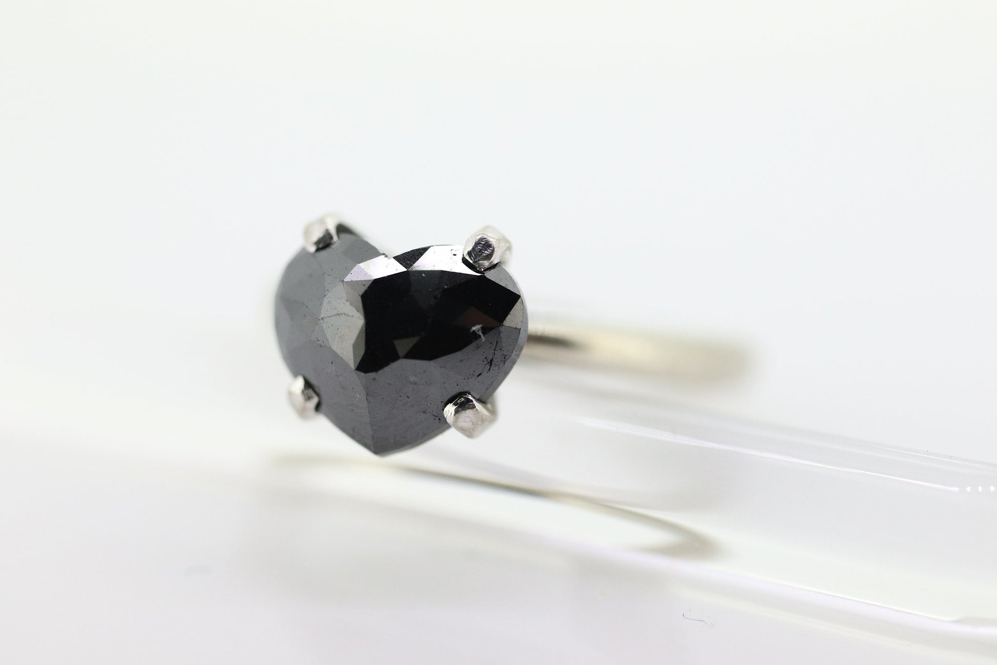 14k Heart Diamond Cut Solitaire ring. 14k white gold Heart Cut BLACK diamond. Black Diamond Engagement ring. st(207)