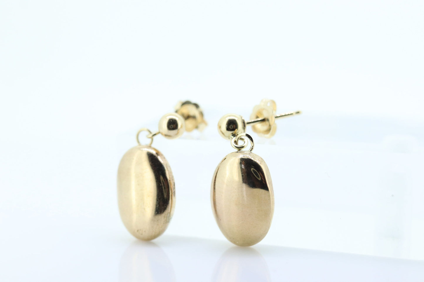 14k Yellow Gold Dangle Drop Earrings. Oval Puffed Earrings Mirror. st(35)