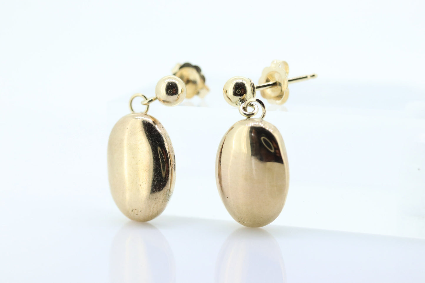 14k Yellow Gold Dangle Drop Earrings. Oval Puffed Earrings Mirror. st(35)