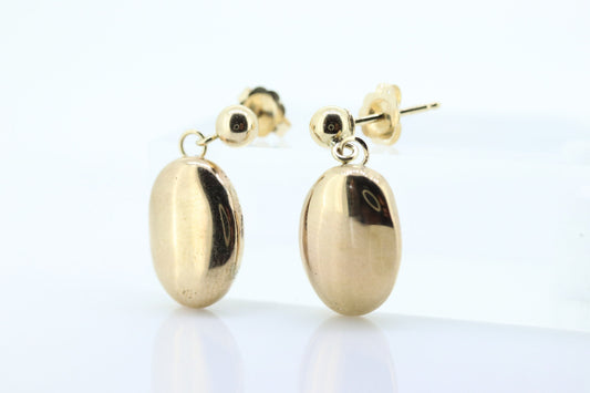 14k Yellow Gold Dangle Drop Earrings. Oval Puffed Earrings Mirror. st(35)