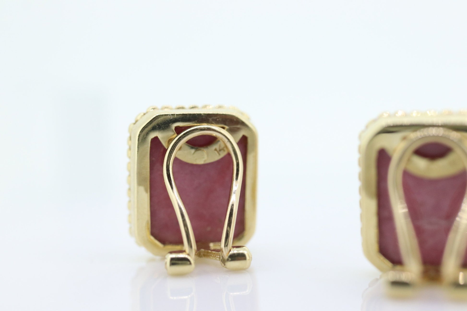 Pink Quartz 14k Gold Stud Earrings. NON Pierced Omega Clip ons Large Peach Pink Quartz studs earrings. (st59)
