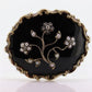 12k Victorian Black Enamel, Seed Pearls, Diamond and 12k gold and sterling silver, Mourning Brooch, c1840, Braided Hair Forget me not  260