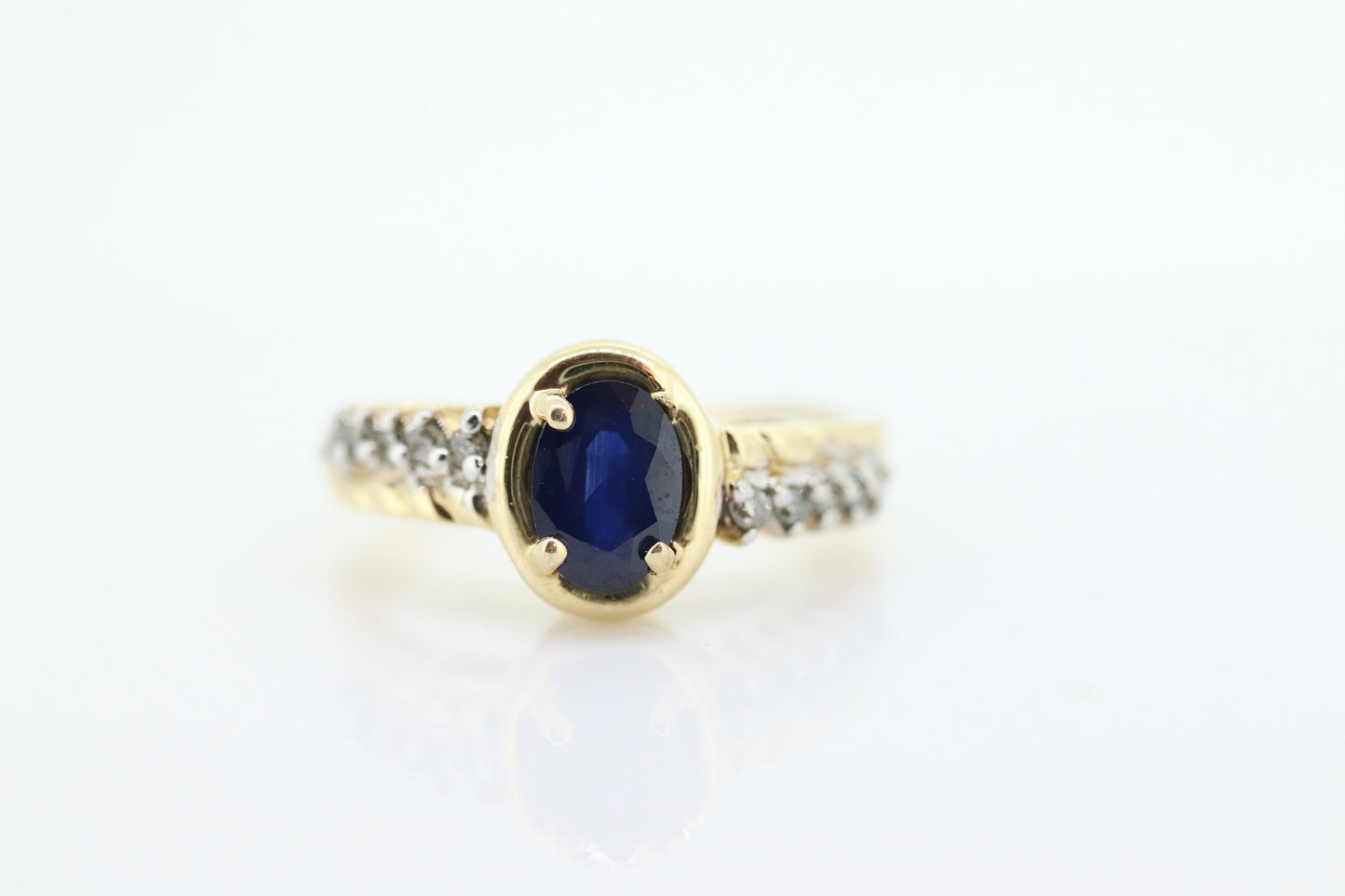 10k Blue Sapphire diamond solitaire ring. 10k Large oval Sapphire ring. Nissko Sapphire diamond ring. st(86)