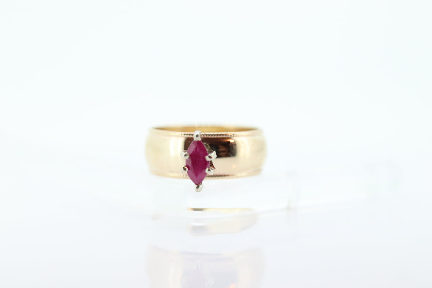 ARTCARVED 10k Gold Natural Ruby Ring. Art carved marquise RUBY engagement ring. Jr Wood Art Deco. st86