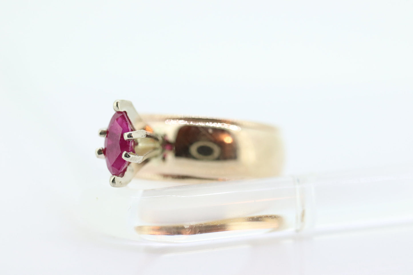 ARTCARVED 10k Gold Natural Ruby Ring. Art carved marquise RUBY engagement ring. Jr Wood Art Deco. st86