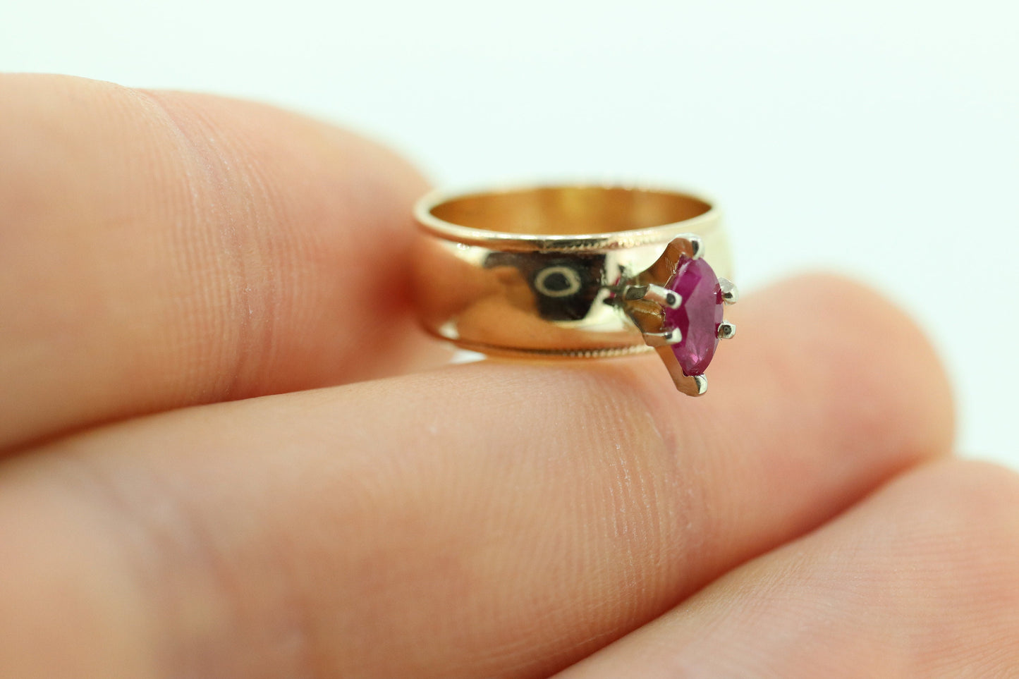 ARTCARVED 10k Gold Natural Ruby Ring. Art carved marquise RUBY engagement ring. Jr Wood Art Deco. st86