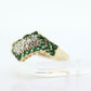 10k Diamond Emerald Pave Encrusted Band. 10k Yellow Gold Diamond Emerald Dome bypass Cluster band. st(110)