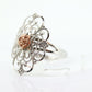 10k Open Flowers Shield ring. 10k Rose White Gold Flower Open scroll filigree Skinny Dainty Michael Anthony ring. st(67)