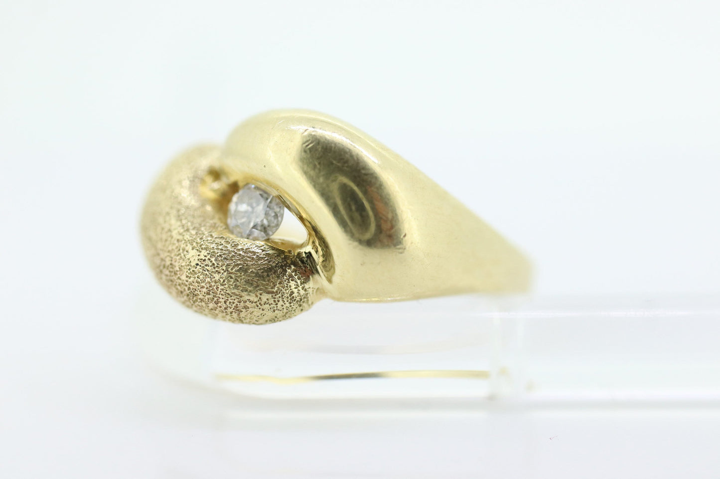 Diamond Tension Ring. 14k Diamond Solitaire Puffed Textured Swirl Swivel bypass ring. st(75)