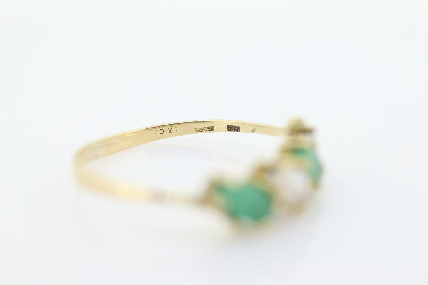 14k Eternity Emerald and Topaz Yellow gold ring. Half Alternating Marquise Emerald Eternity band. st(60)