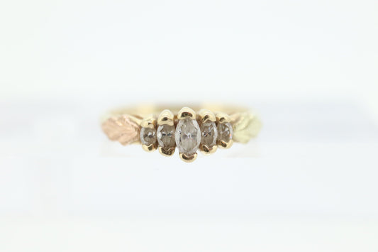 Black Hills Gold Ring. Marquise Diamond Anniversary Ring. 10k Multi-Tone Gold. Black Hills Gold Design with diamonds. Wedding Band st(109)