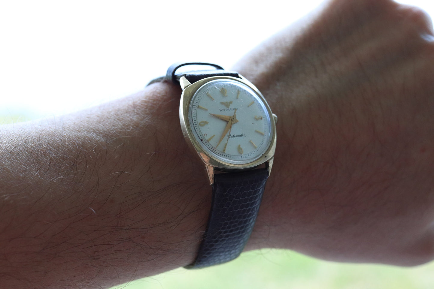 Vintage Wittnauer Mens Wristwatch. 1950s Round Wittnauer 10k Gold Filled Automatic. st(50)