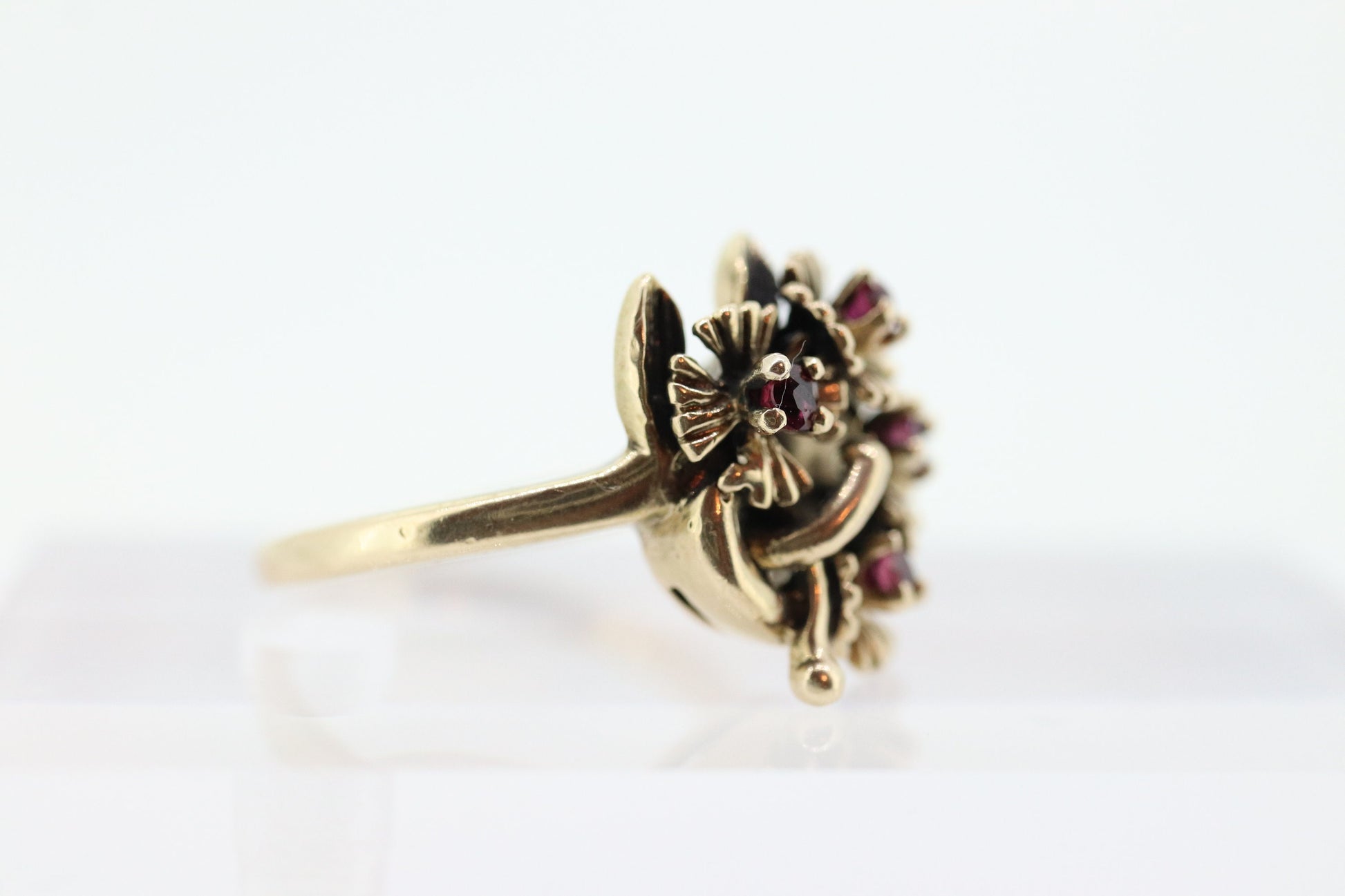 Flower Ruby Set Cocktail ring. Rose Ring 14k Gold with shadows. Flower Ring. (199)