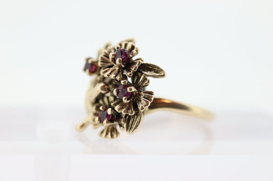 Flower Ruby Set Cocktail ring. Rose Ring 14k Gold with shadows. Flower Ring. (199)