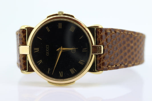 Vintage GUCCI 3400 FM Quartz Leather Watch Timepiece. Ladies Mens 18k Gold Plated Gucci watch st(130)