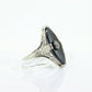 Art Deco Onyx and Sapphire Ring. 14k Filigree White Gold Marquise Onyx and White Sapphire ring. Mourning ring (st230)