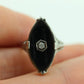 Art Deco Onyx and Sapphire Ring. 14k Filigree White Gold Marquise Onyx and White Sapphire ring. Mourning ring (st230)