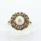 10k Pearl Solitaire ring. 10k Yellow Gold Filigree open scroll Pearl set ring st(86)