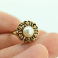 10k Pearl Solitaire ring. 10k Yellow Gold Filigree open scroll Pearl set ring st(86)