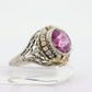 Antique 14k Gold Art Deco Sapphire ring. PINK SAPPHIRE Pearl seed enamel flower filigree ring. st(142)