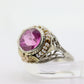 Antique 14k Gold Art Deco Sapphire ring. PINK SAPPHIRE Pearl seed enamel flower filigree ring. st(142)