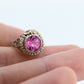 Antique 14k Gold Art Deco Sapphire ring. PINK SAPPHIRE Pearl seed enamel flower filigree ring. st(142)