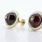 Antique Garnet Diamond Earrings. 10k Gold Victorian Etruscan Garnet Cabochon with Diamond center burst. MOP halo. st(59)