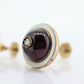 Antique Garnet Diamond Earrings. 10k Gold Victorian Etruscan Garnet Cabochon with Diamond center burst. MOP halo. st(59)