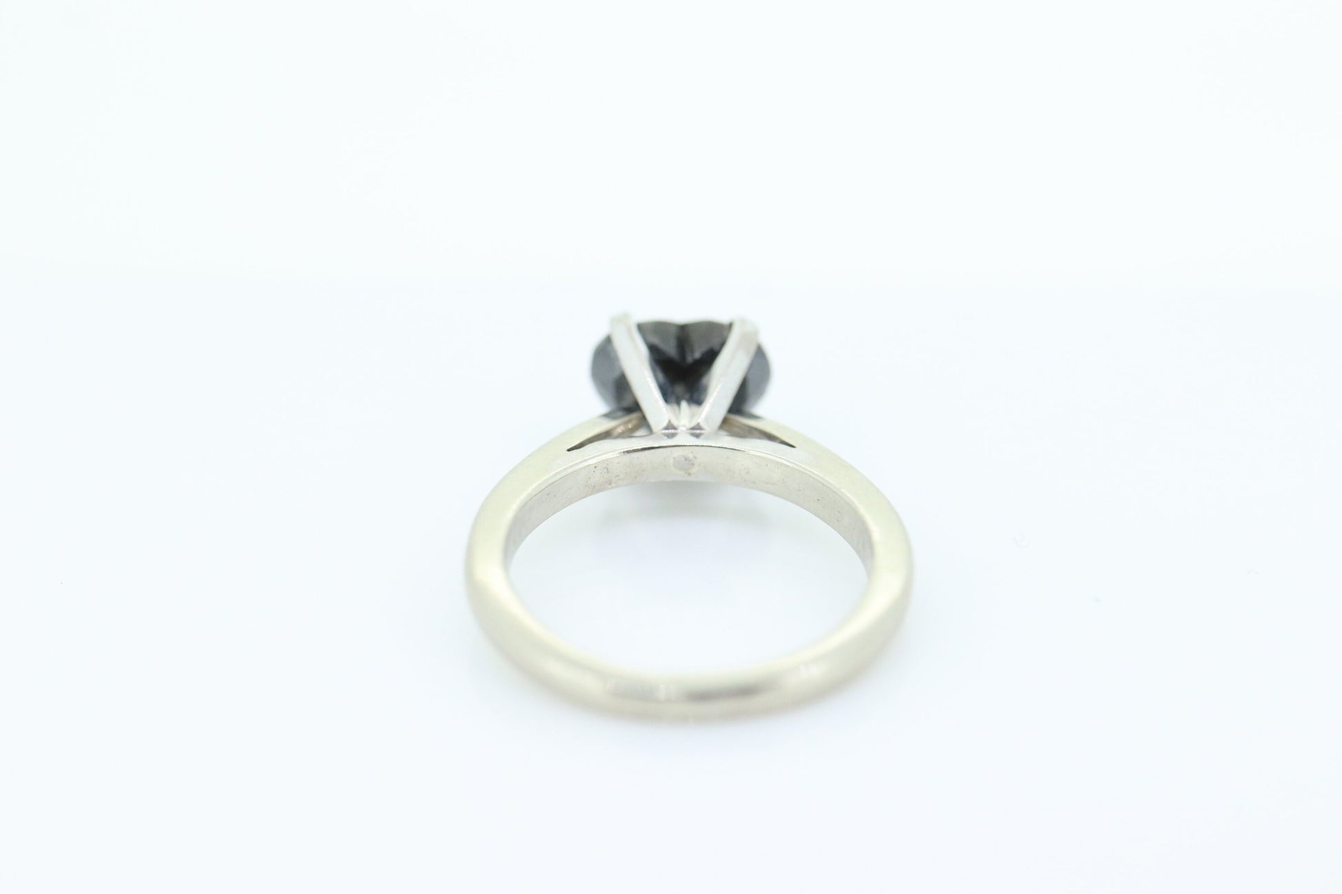 14k Heart Diamond Cut Solitaire ring. 14k white gold Heart Cut BLACK diamond. Black Diamond Engagement ring. st(207)