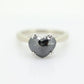 14k Heart Diamond Cut Solitaire ring. 14k white gold Heart Cut BLACK diamond. Black Diamond Engagement ring. st(207)
