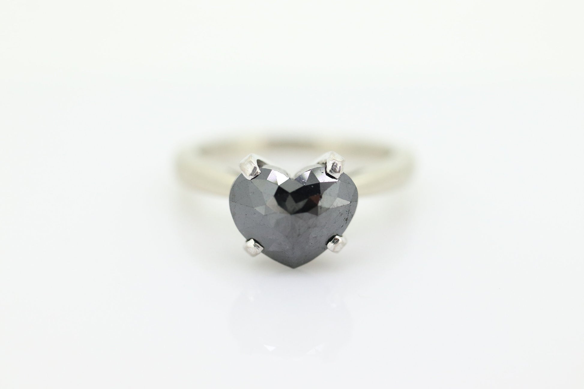 14k Heart Diamond Cut Solitaire ring. 14k white gold Heart Cut BLACK diamond. Black Diamond Engagement ring. st(207)