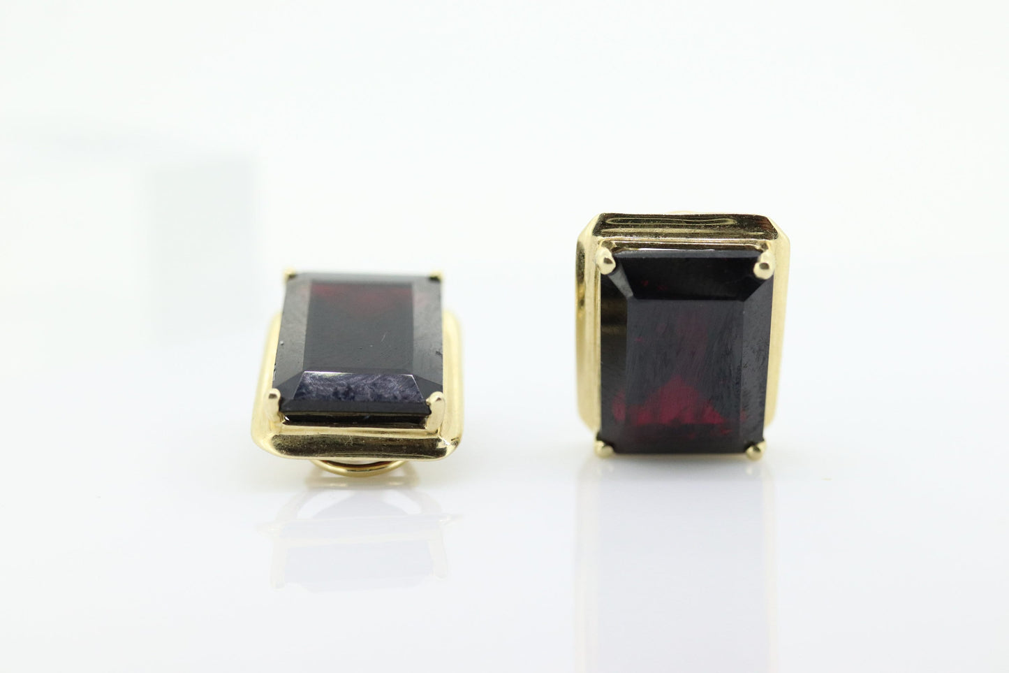 GARNET 14k Gold Stud Earrings. NON Pierced Omega Clip ons Large Garnet studs earrings. (st106)