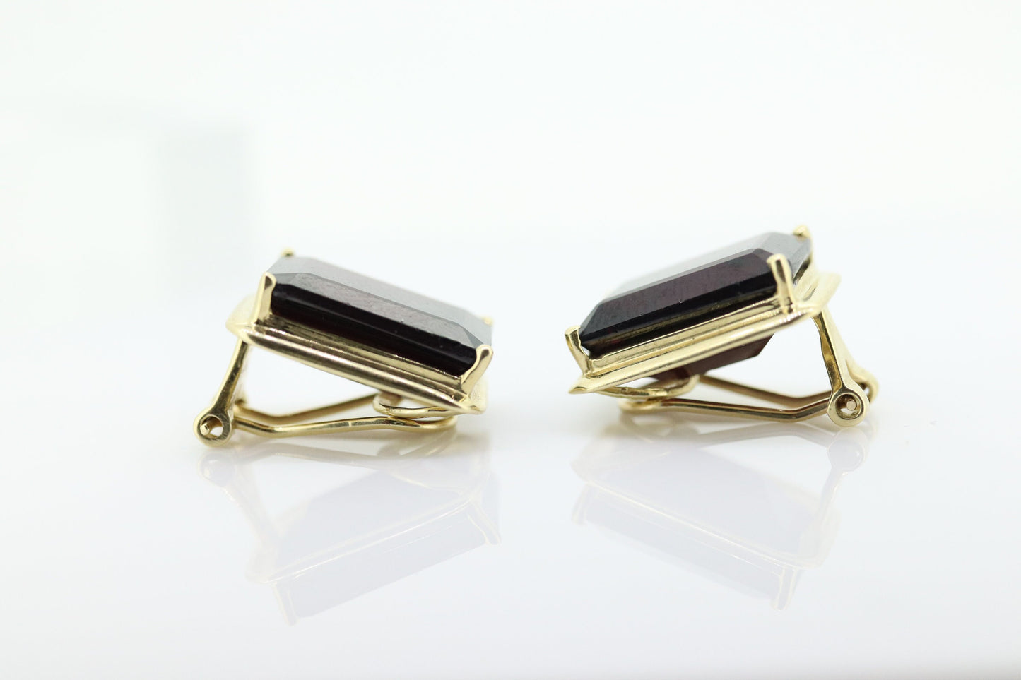 GARNET 14k Gold Stud Earrings. NON Pierced Omega Clip ons Large Garnet studs earrings. (st106)