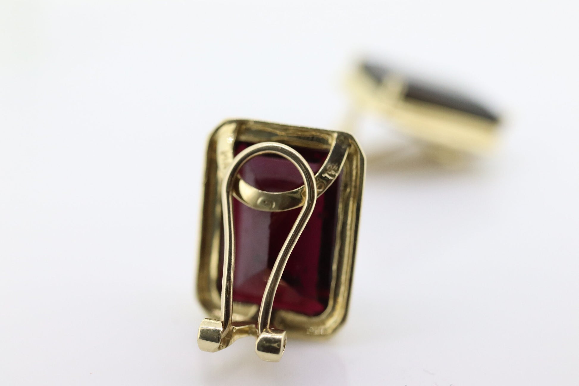 GARNET 14k Gold Stud Earrings. NON Pierced Omega Clip ons Large Garnet studs earrings. (st106)