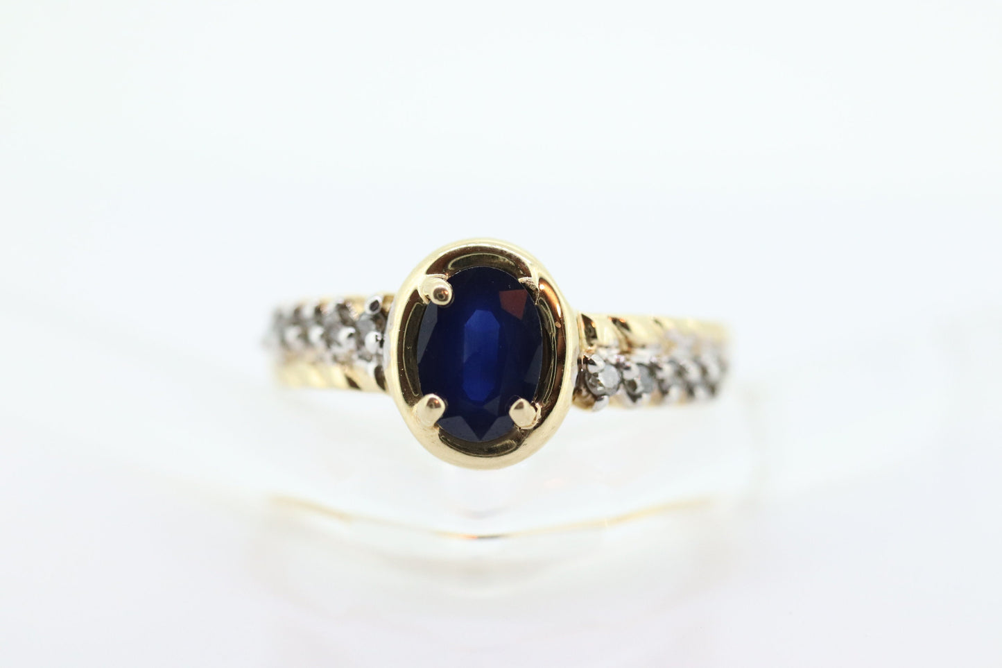 10k Blue Sapphire diamond solitaire ring. 10k Large oval Sapphire ring. Nissko Sapphire diamond ring. st(86)