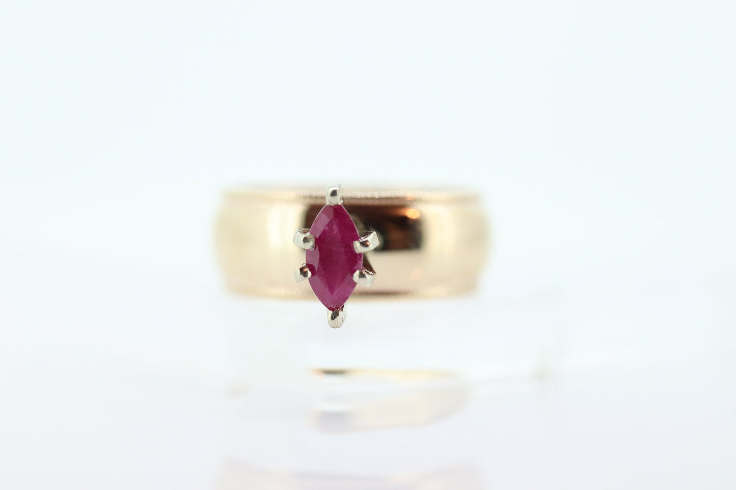 ARTCARVED 10k Gold Natural Ruby Ring. Art carved marquise RUBY engagement ring. Jr Wood Art Deco. st86