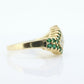 10k Diamond Emerald Pave Encrusted Band. 10k Yellow Gold Diamond Emerald Dome bypass Cluster band. st(110)