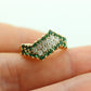 10k Diamond Emerald Pave Encrusted Band. 10k Yellow Gold Diamond Emerald Dome bypass Cluster band. st(110)