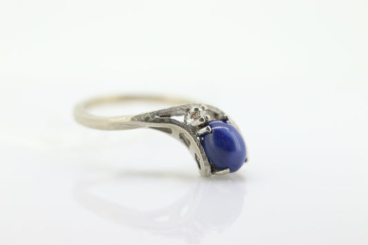 Linde Blue STAR Sapphire Diamond Solitaire  ring. 10k White gold sapphire solitaire. Wrap Around Blue Star Sapphire bypass ring. st(40)
