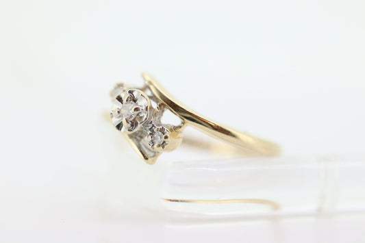 Diamond Cluster Ring. Diamond Ring. 10k Gold Ring. 3 Diamond bypass Ring. Engagement Ring st(35)