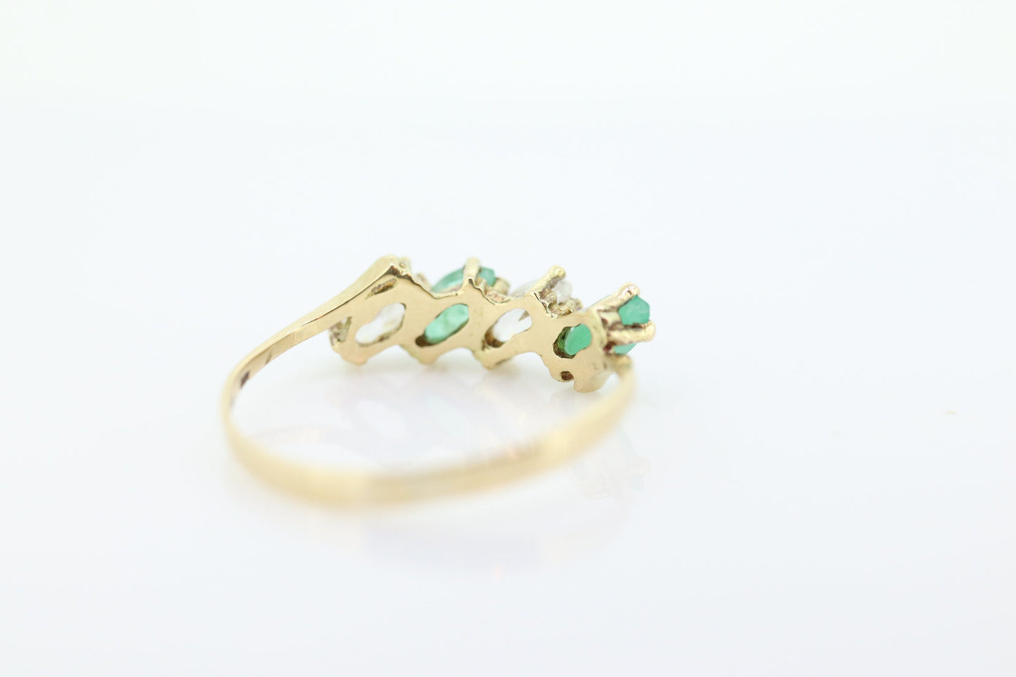 14k Eternity Emerald and Topaz Yellow gold ring. Half Alternating Marquise Emerald Eternity band. st(60)