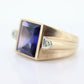 10k Sapphire ring. 10k Yellow Gold 1950s Mens Sapphire Diamond Heavy signet ring. Mens Heavy Signet ring st(178)